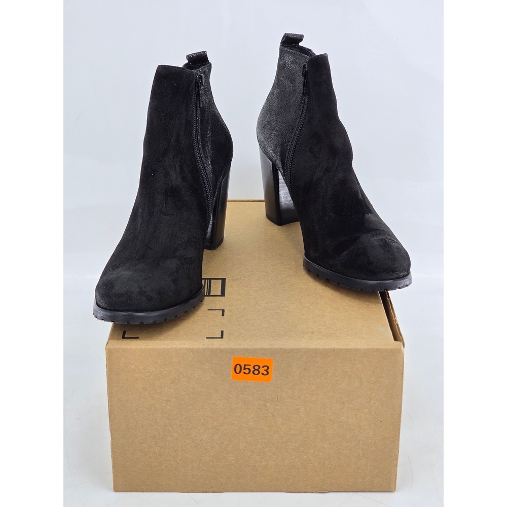 Paul Green Ankle Boots Women 5.5 Black Suede Metallic Block Heel - Excellent